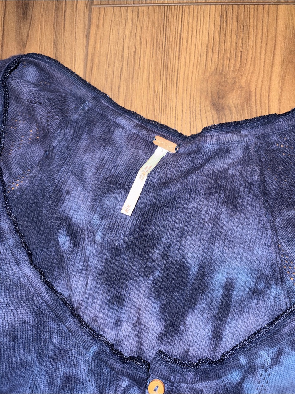 Free People Tie-Dye Scoop Neck Henley Top - Navy Blue - Picture 2 of 2